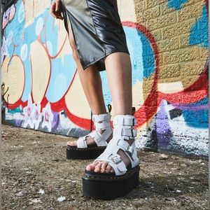 5 🔖 DR. MARTENS DOC DM Giavanna Leather Platform  Gladiator Sandals Whit…